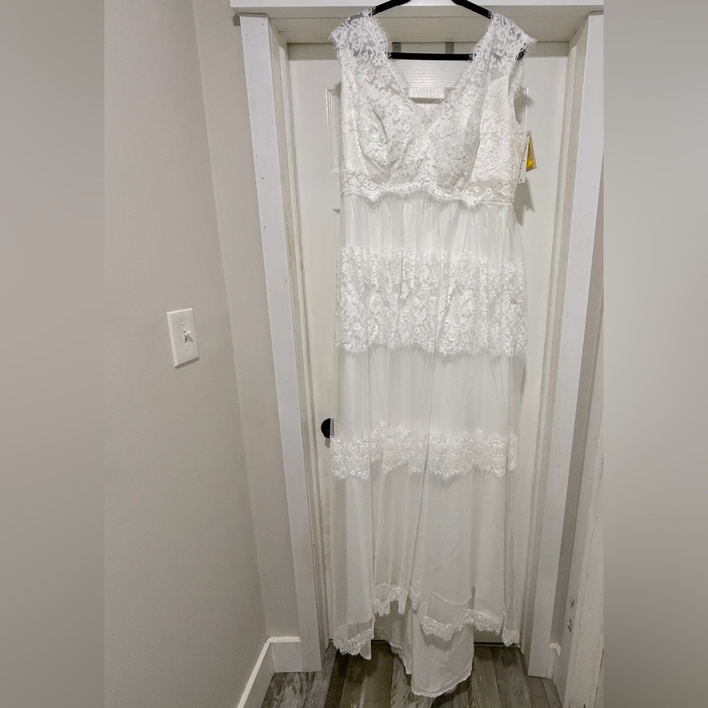 Boho Lace Wedding Dress Size 20W Ivory Beach Country Bridal Gown NEW